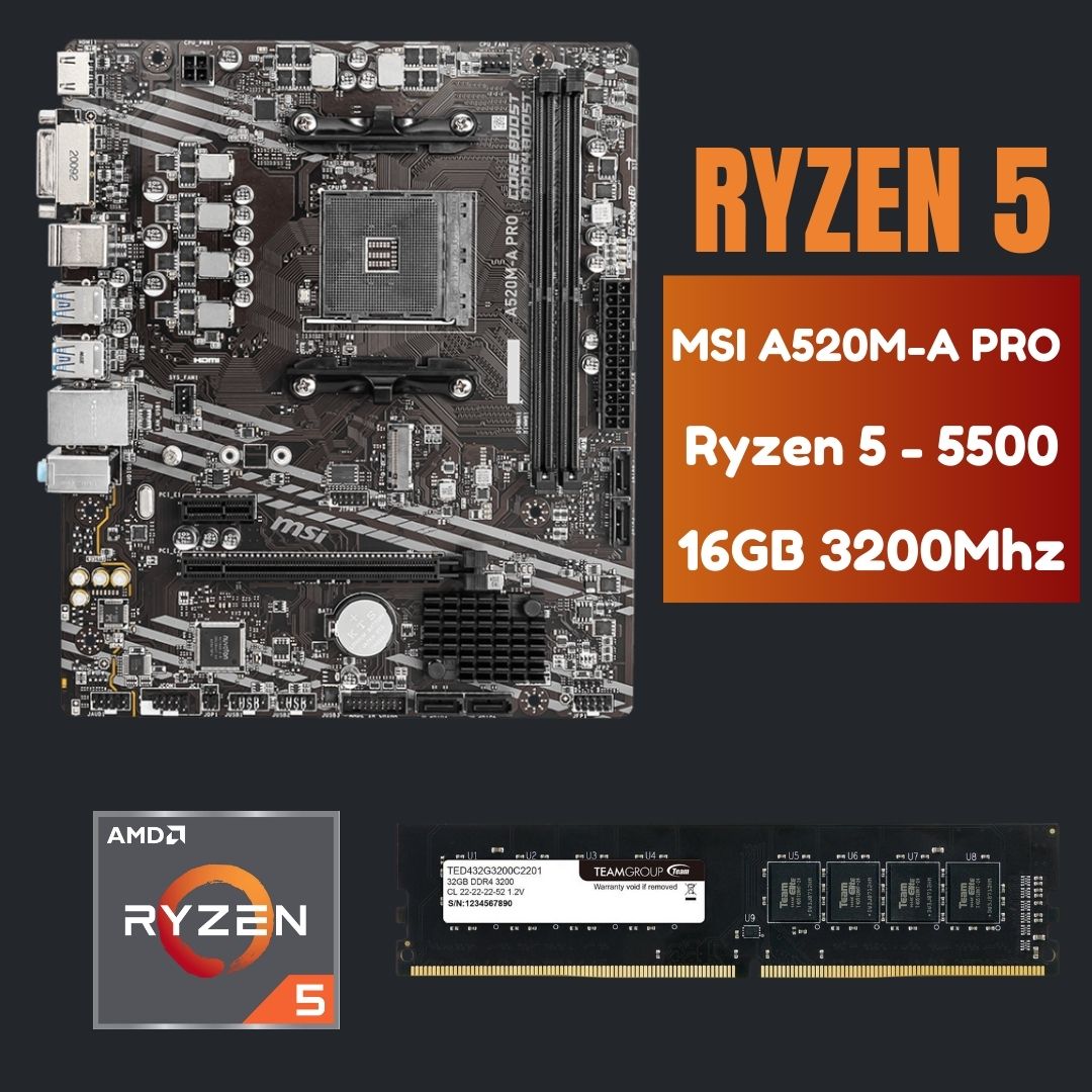 AMD Ryzen 5 - 5500, MSI A520M-A PRO, 16GB DDR4 3200MHz Upgrade Kit