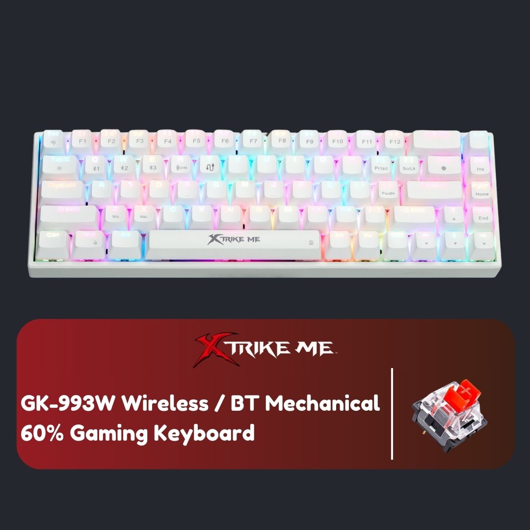 Xtrike-Me GK-993W White Red Switch 60% Wireless Gaming Keyboard