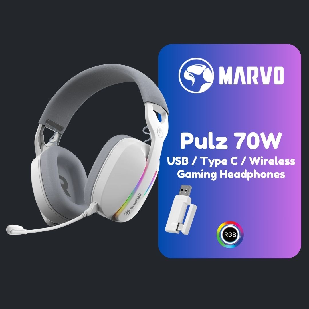 Marvo Pulz 70W WH Wireless / Bluetooth / Type-c / USB Gaming Headset - Headset