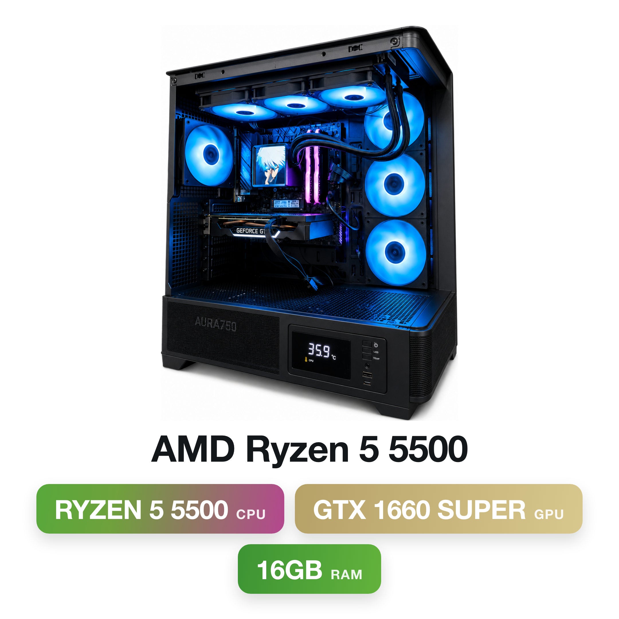 AMD Ryzen 5 5500, 16GB RGB RAM, GTX 1660 Super 6GB, Gaming PC