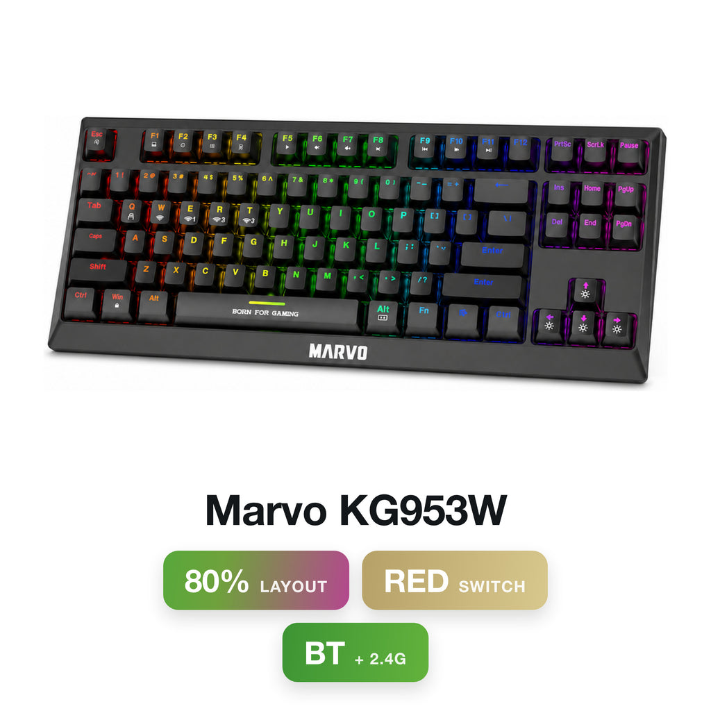 Marvo KG953W Wireless / BT Red Switch 80% Mechanical Keyboard