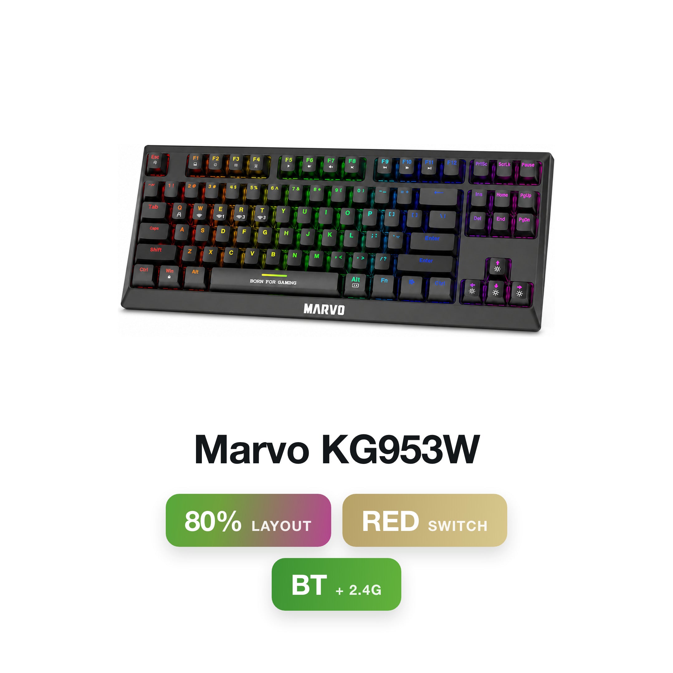 Marvo KG953W Wireless / BT Red Switch 80% Mechanical Keyboard