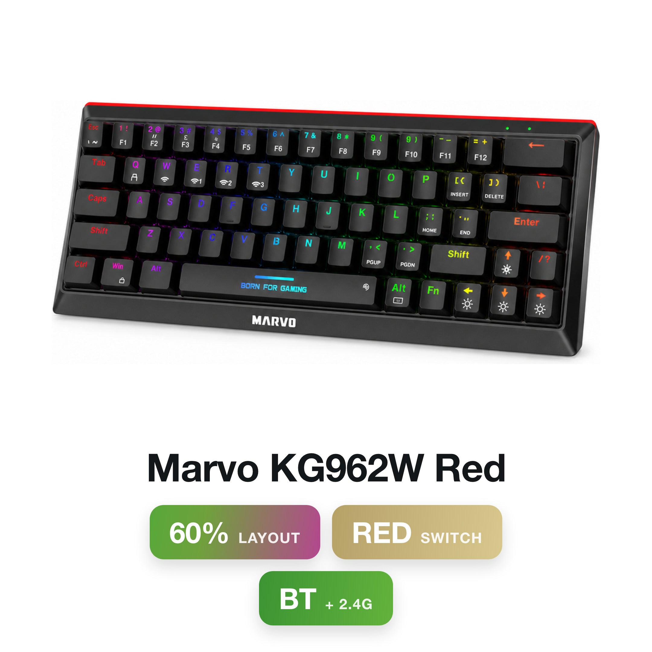 Marvo KG962W Red Switch 60% Wireless Gaming Keyboard