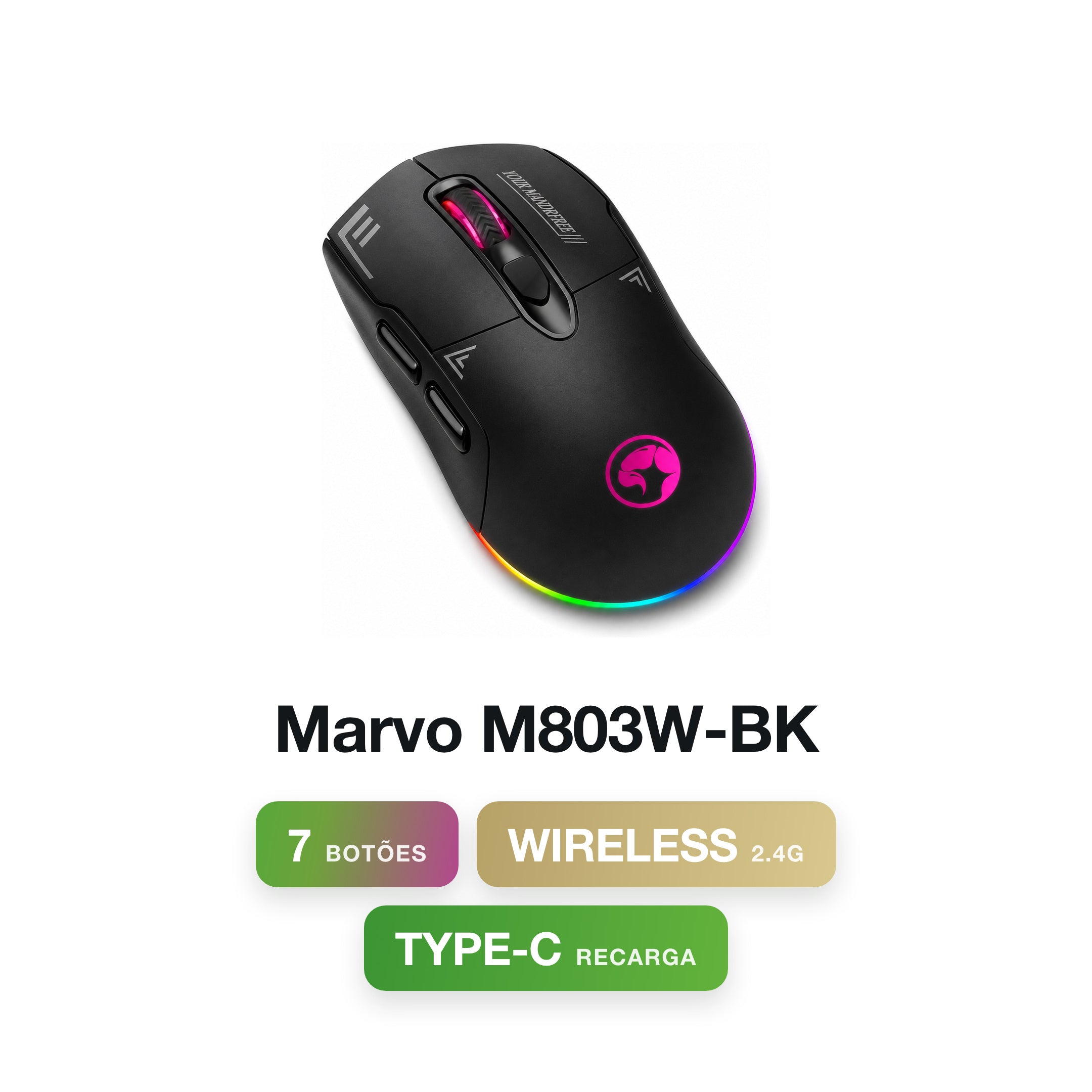 Marvo M803W-BK Wireless / Type C Gaming Mouse
