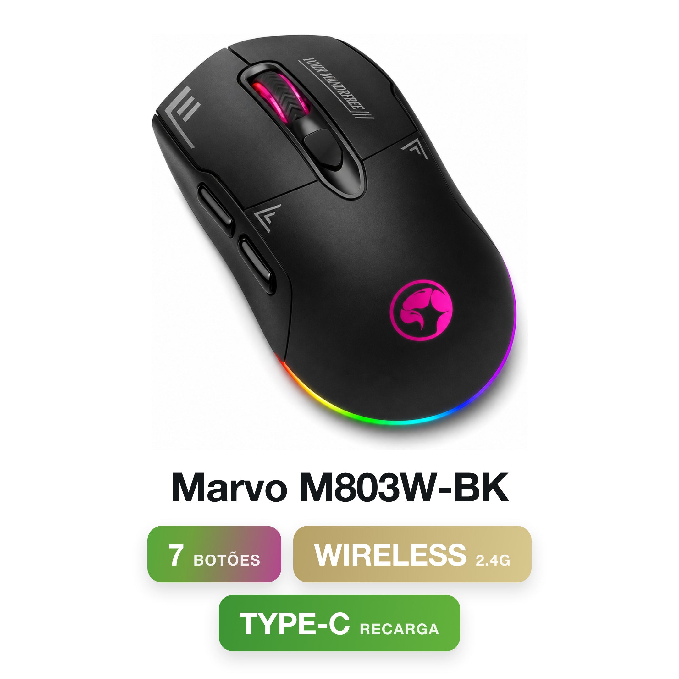 Marvo M803W-BK Wireless / Type C Gaming Mouse