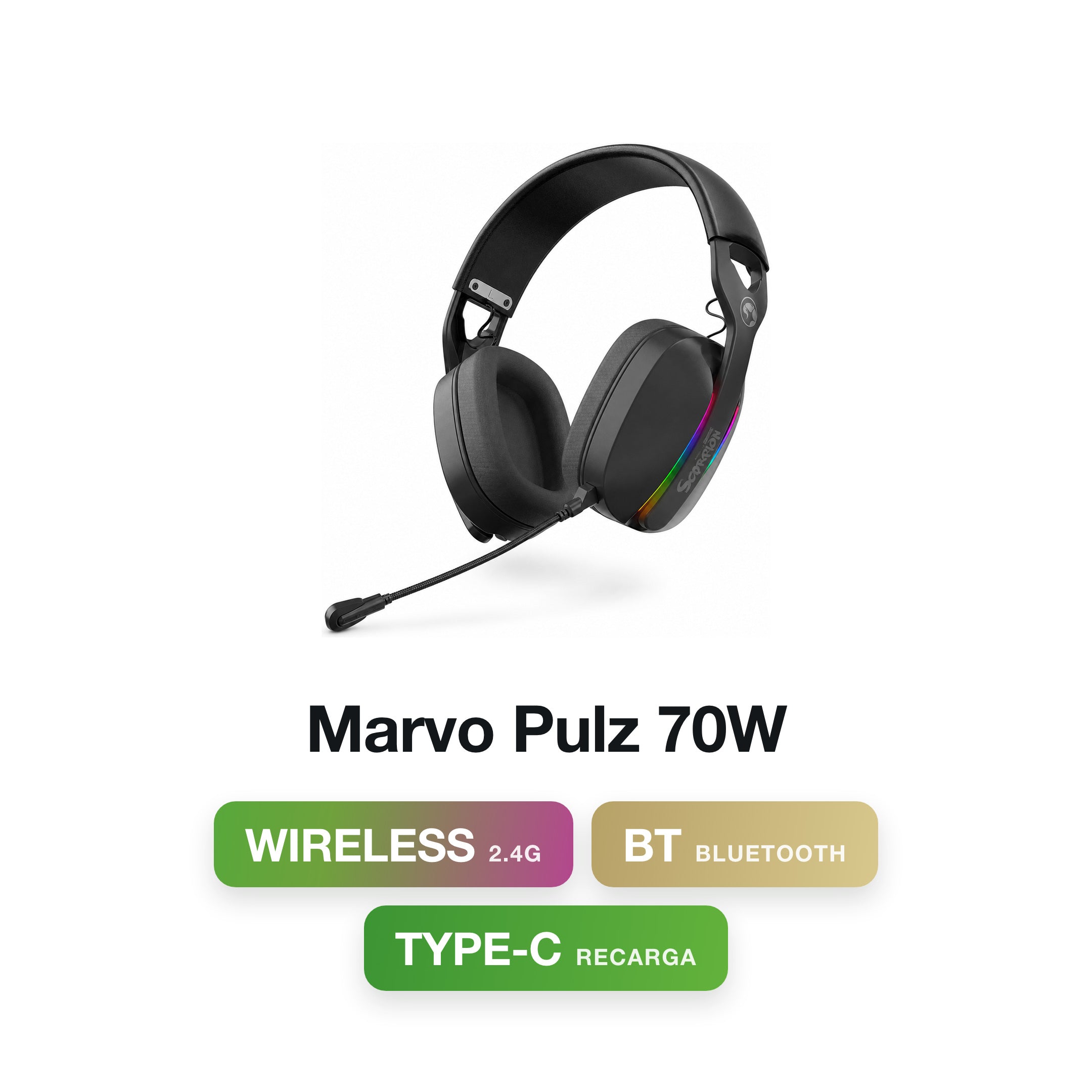 Marvo Pulz 70W BK Wireless / Bluetooth / Type-c / USB Gaming Headset