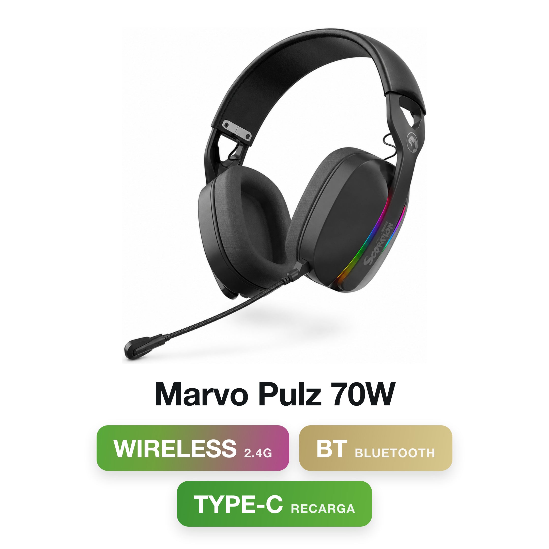 Marvo Pulz 70W BK Wireless / Bluetooth / Type-c / USB Gaming Headset