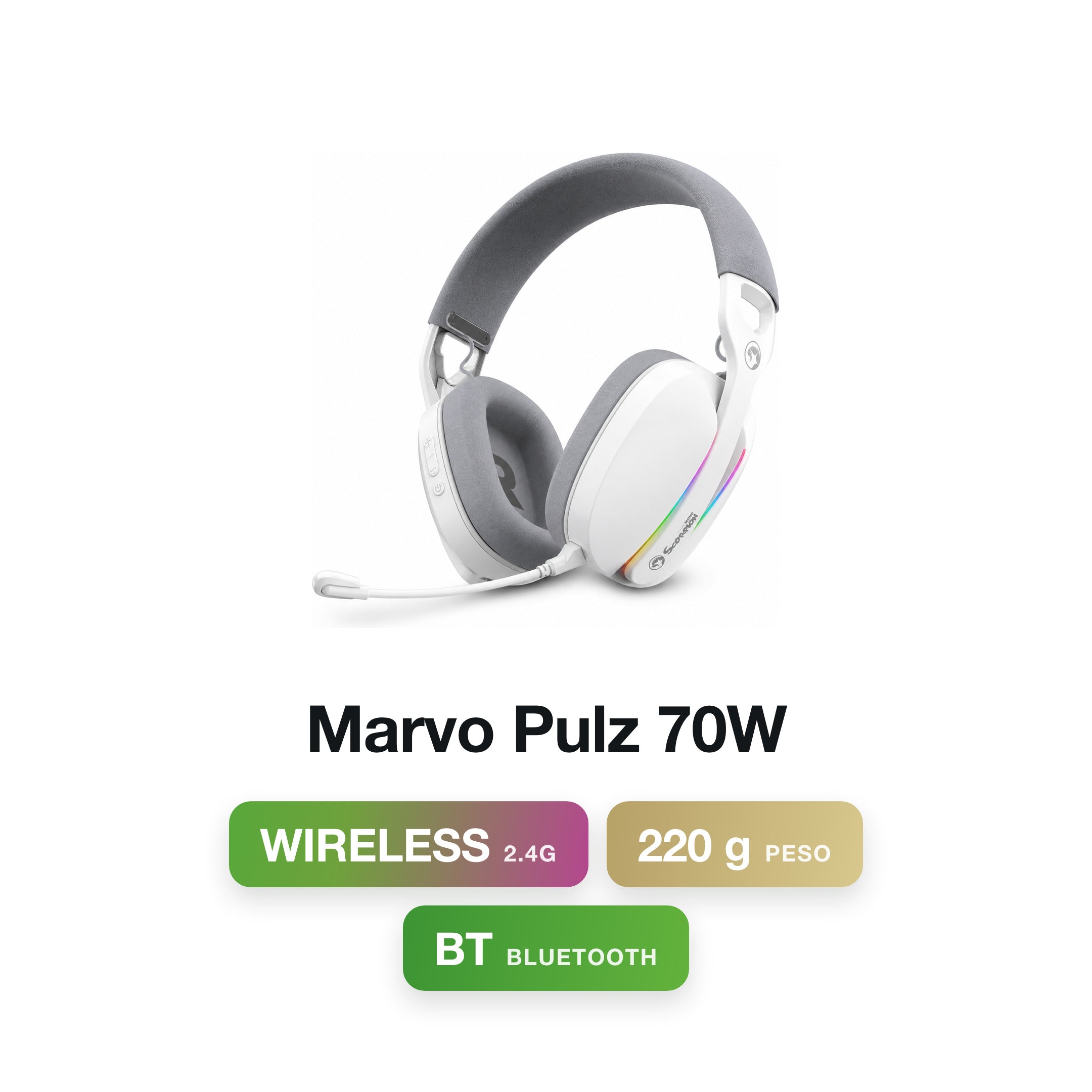 Marvo Pulz 70W WH Wireless / Bluetooth / Type-c / USB Gaming Headset
