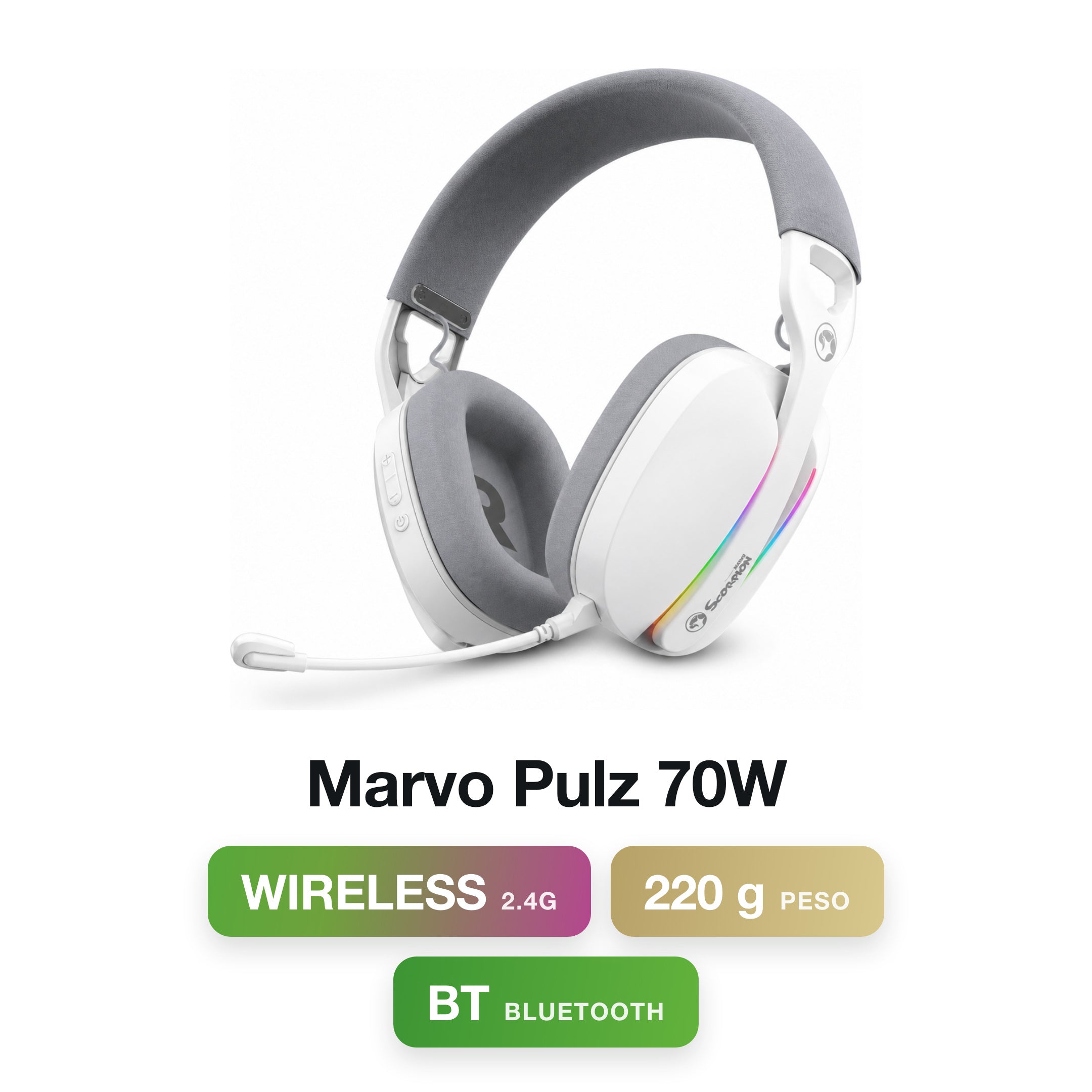 Marvo Pulz 70W WH Wireless / Bluetooth / Type-c / USB Gaming Headset