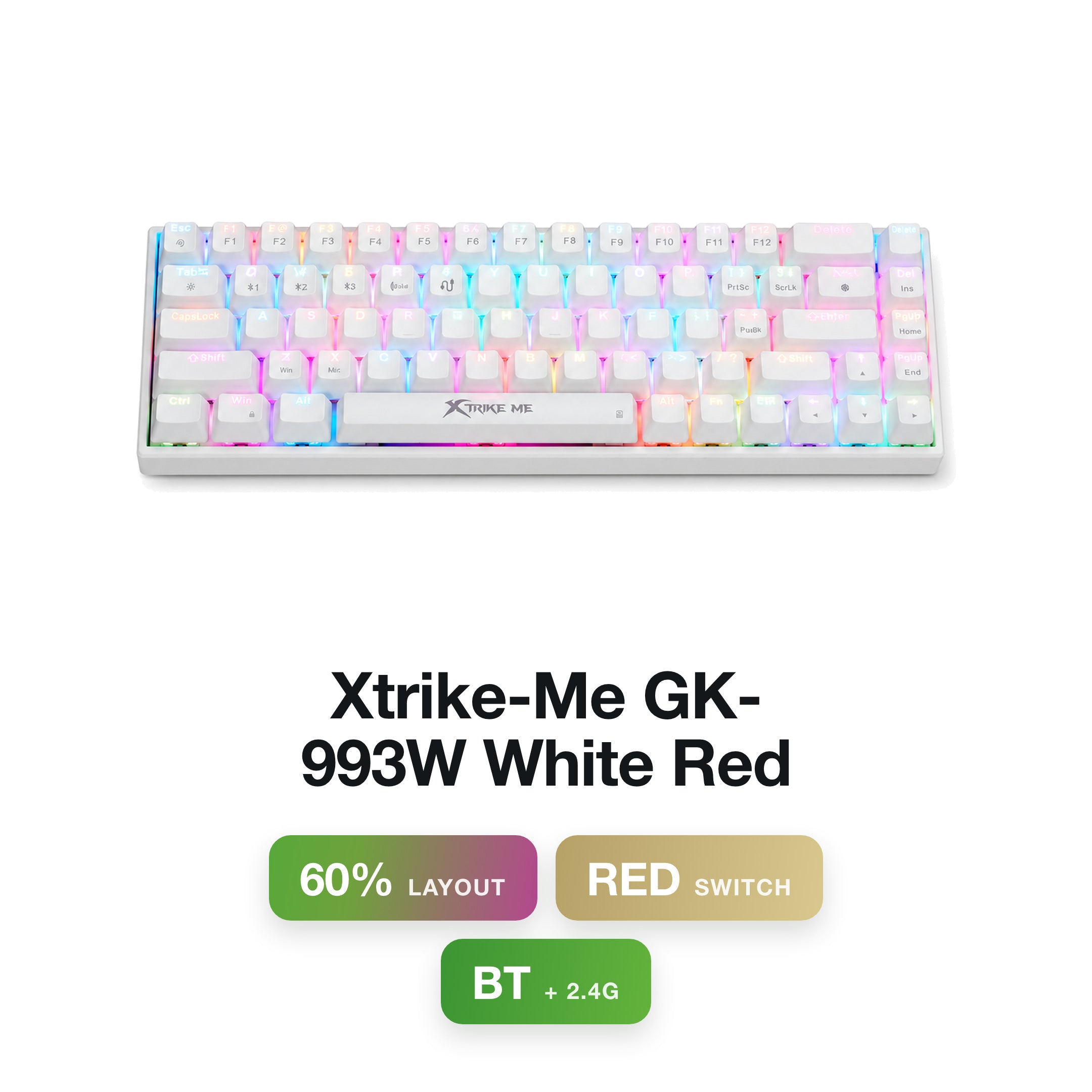 Xtrike-Me GK-993W White Red Switch 60% Wireless Gaming Keyboard